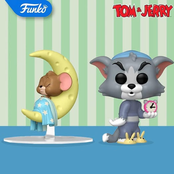Funko POP #2006 and #2007 Tom and Jerry Tom with Clock and Jerry on Cheese Moon Figure Set